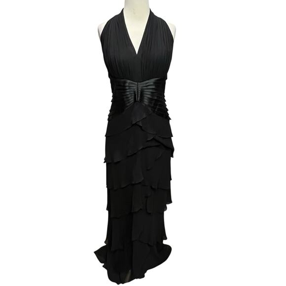Tadashi Shoji Dresses & Skirts - Tadashi Shoji Y2K Halter Dress 12 Black Silk Tiered Layer Cocktail Gown Romantic